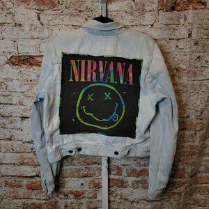 Upcycled Nirvana Band Tee Denim Jean Jacket, size large